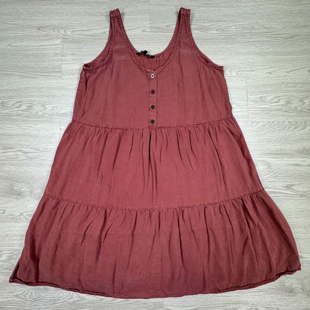 Velvet Heart Women Dress Tiered Mini Sleeveless Button Front Red Large